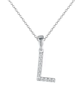 Silver L Initial Letters Or Alphabet Necklace With American Diamonds