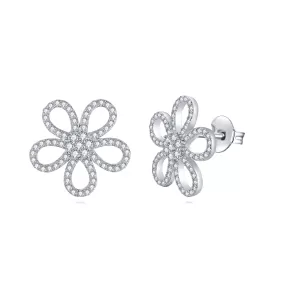 Sterling Silver Micropave CZ Flower Stud Earring