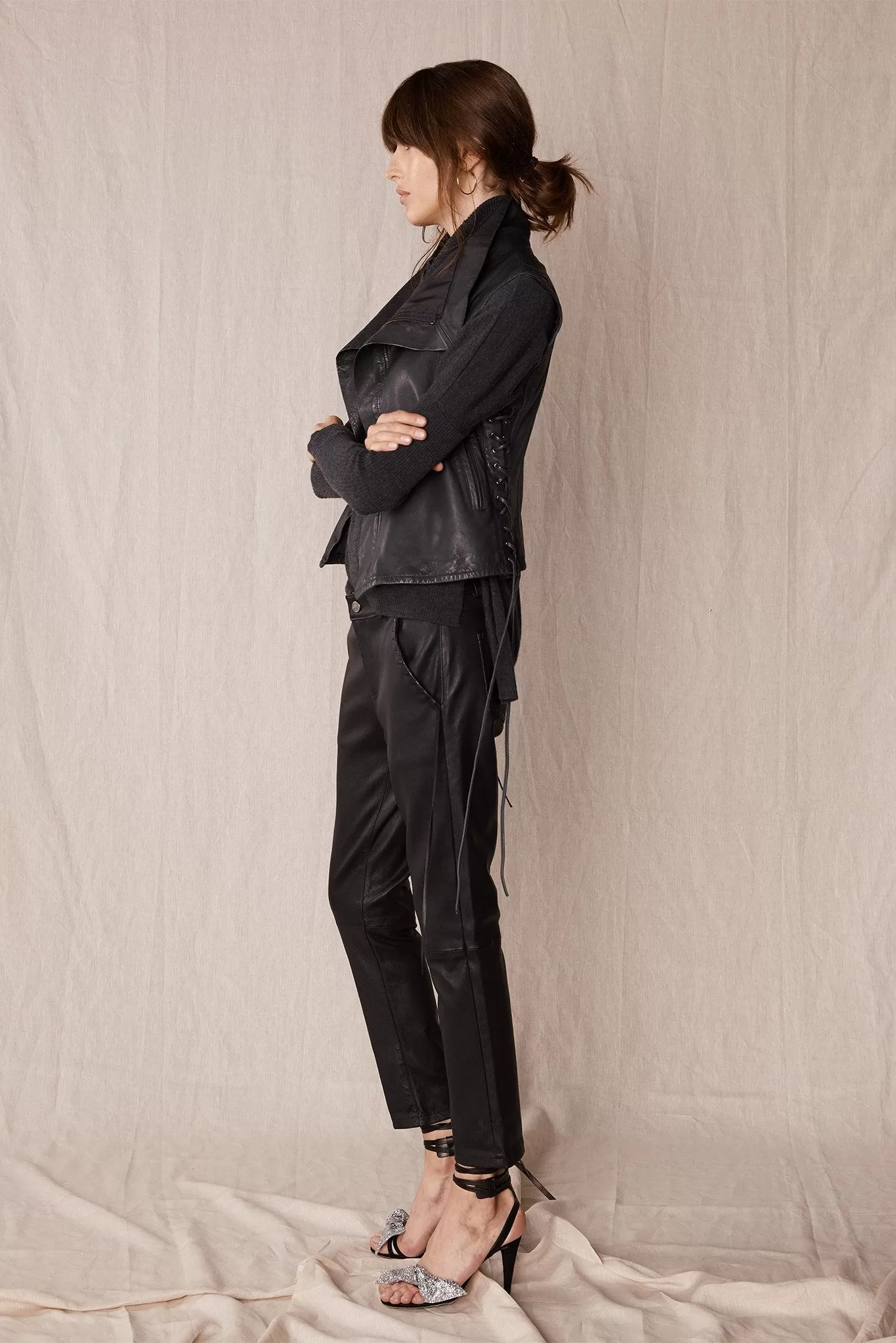 The Bondi Slouch Pant Black Stretch Leather