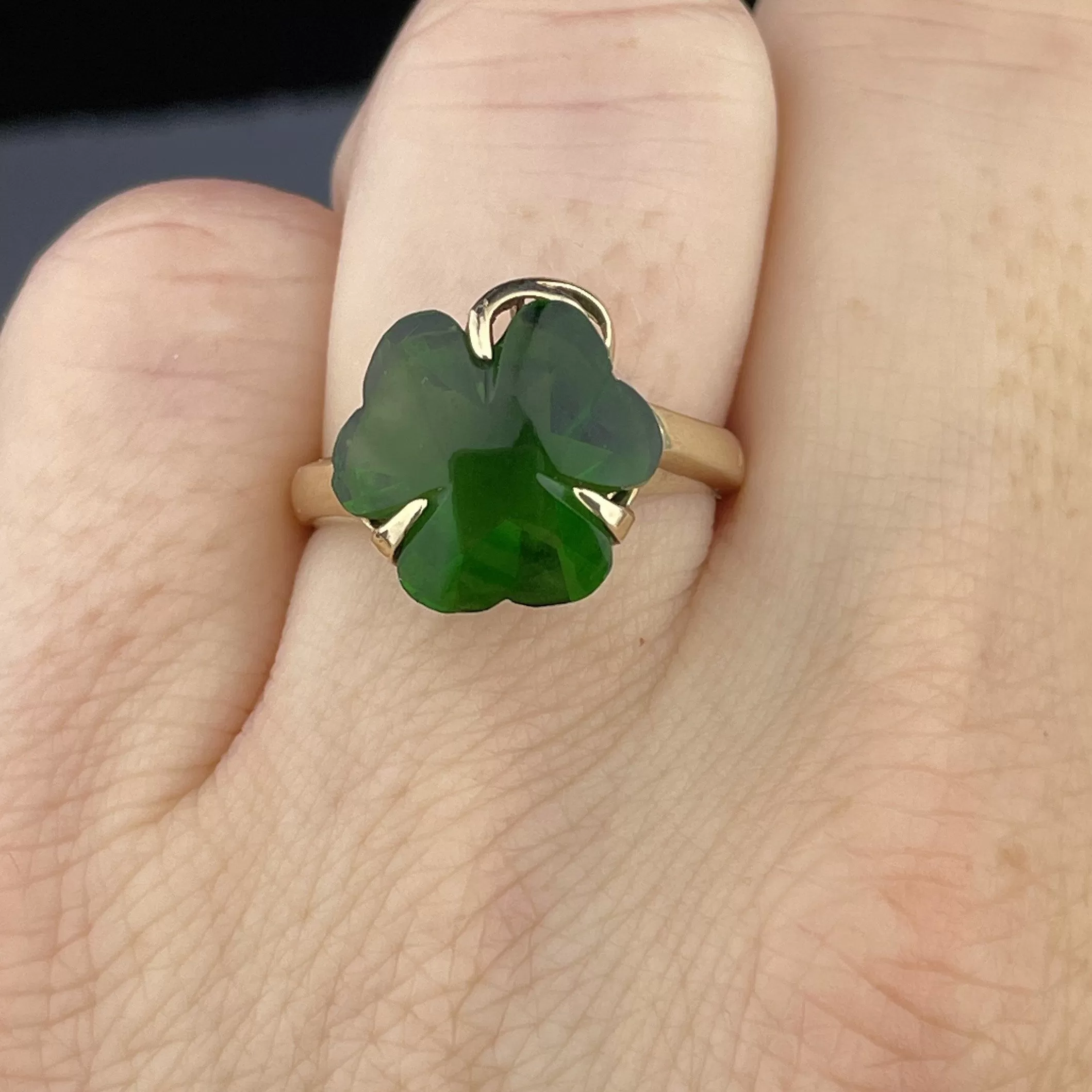 Vintage 10K Gold Green Four Leaf Clover Ring, Sz 6.5