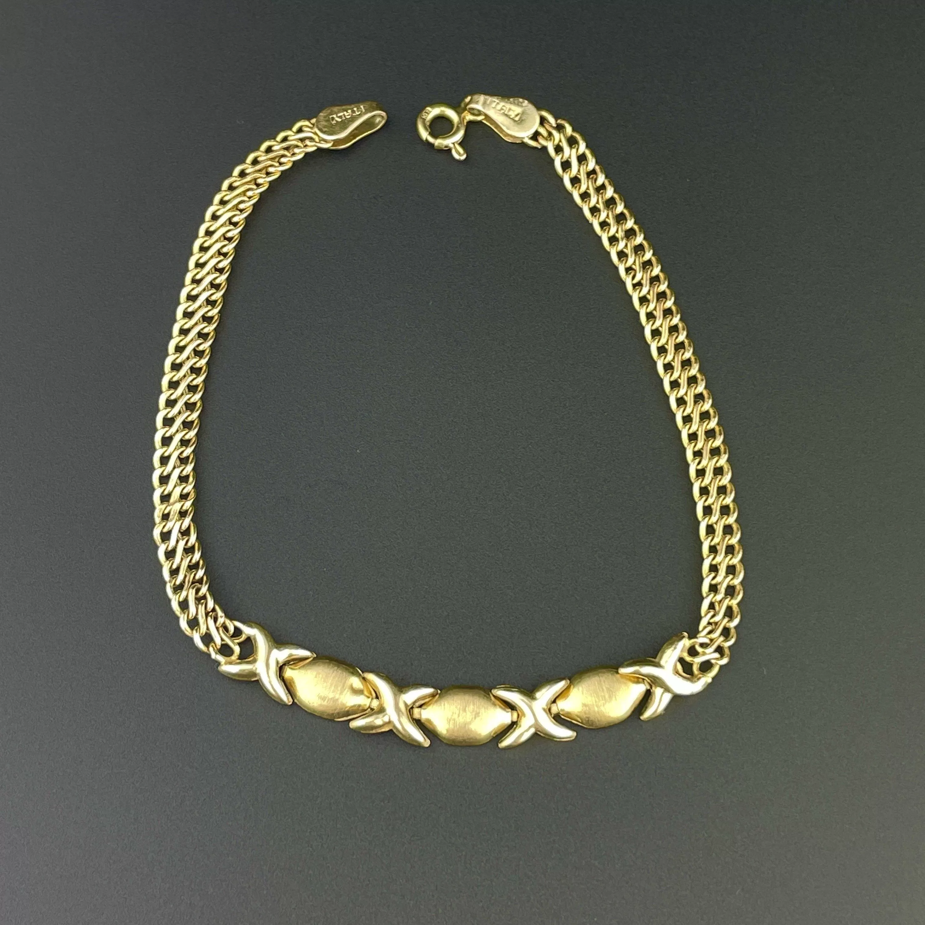 Vintage 10K Gold Hugs and Kisses Chain Bracelet