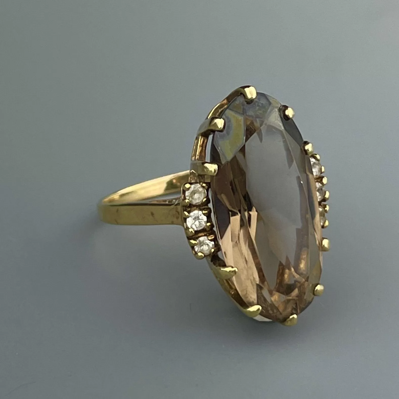 Vintage 10K Gold Large Smoky Quartz Statement Ring, Sz 7.5