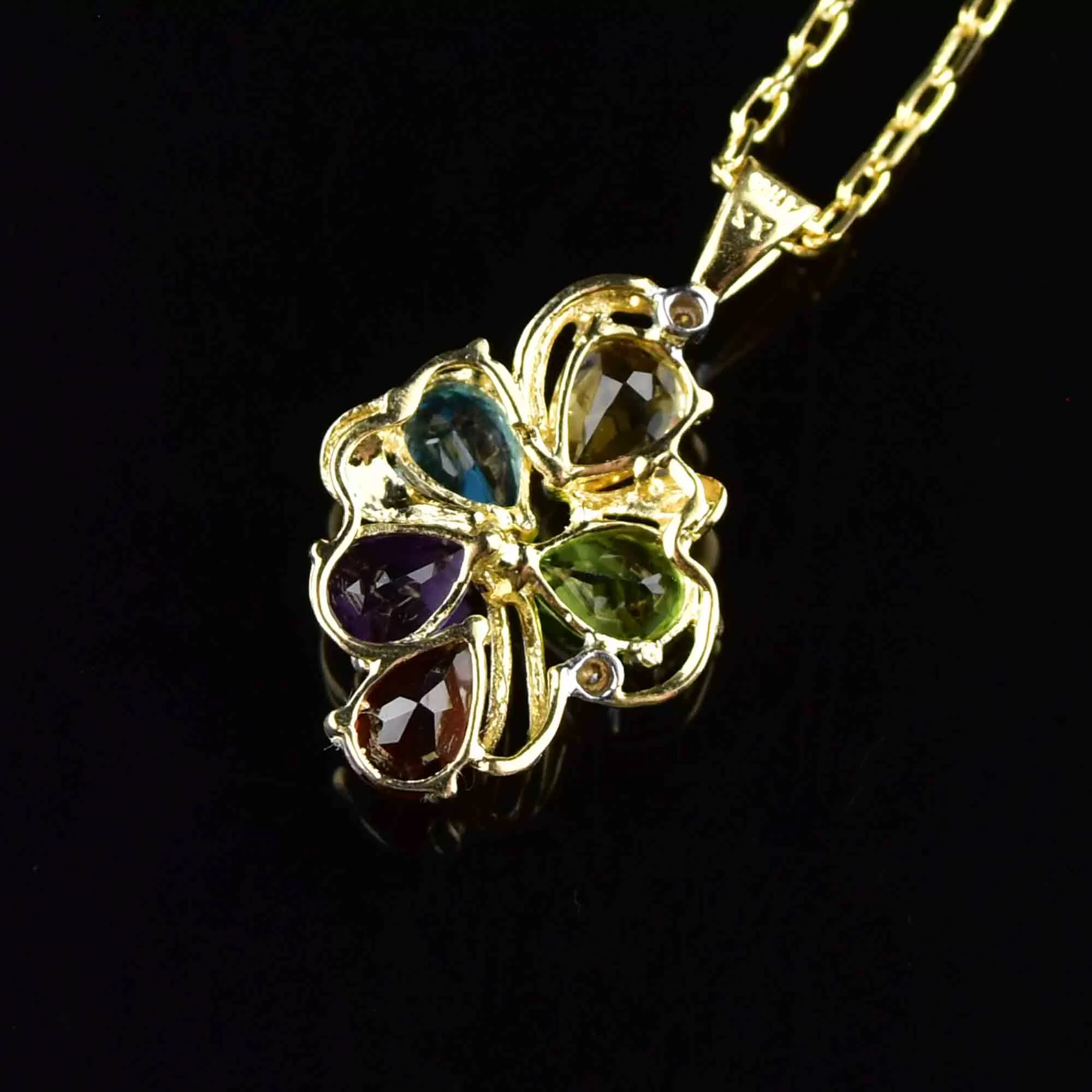 Vintage 10K Gold Multi Stone Pendant Necklace