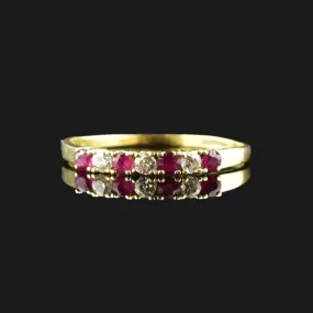 Vintage 14K Gold Diamond Ruby Half Eternity Band Ring