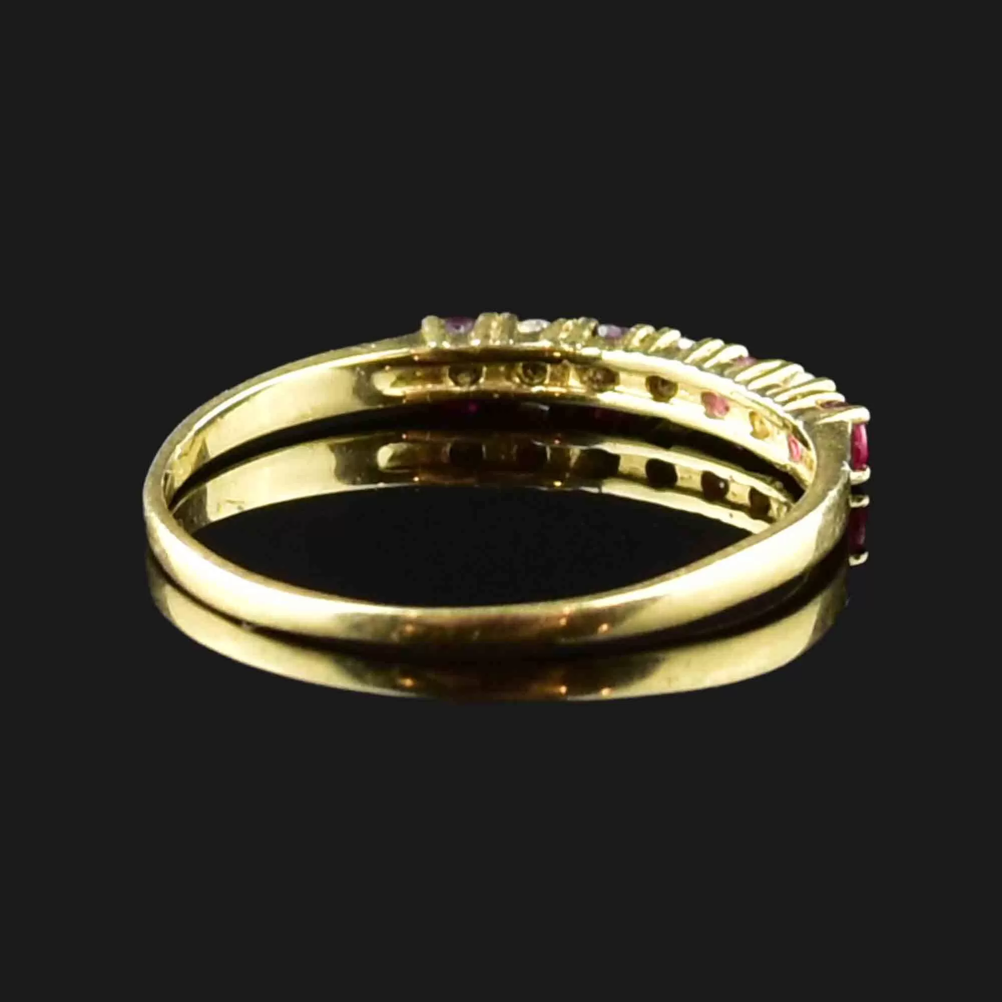 Vintage 14K Gold Diamond Ruby Half Eternity Band Ring