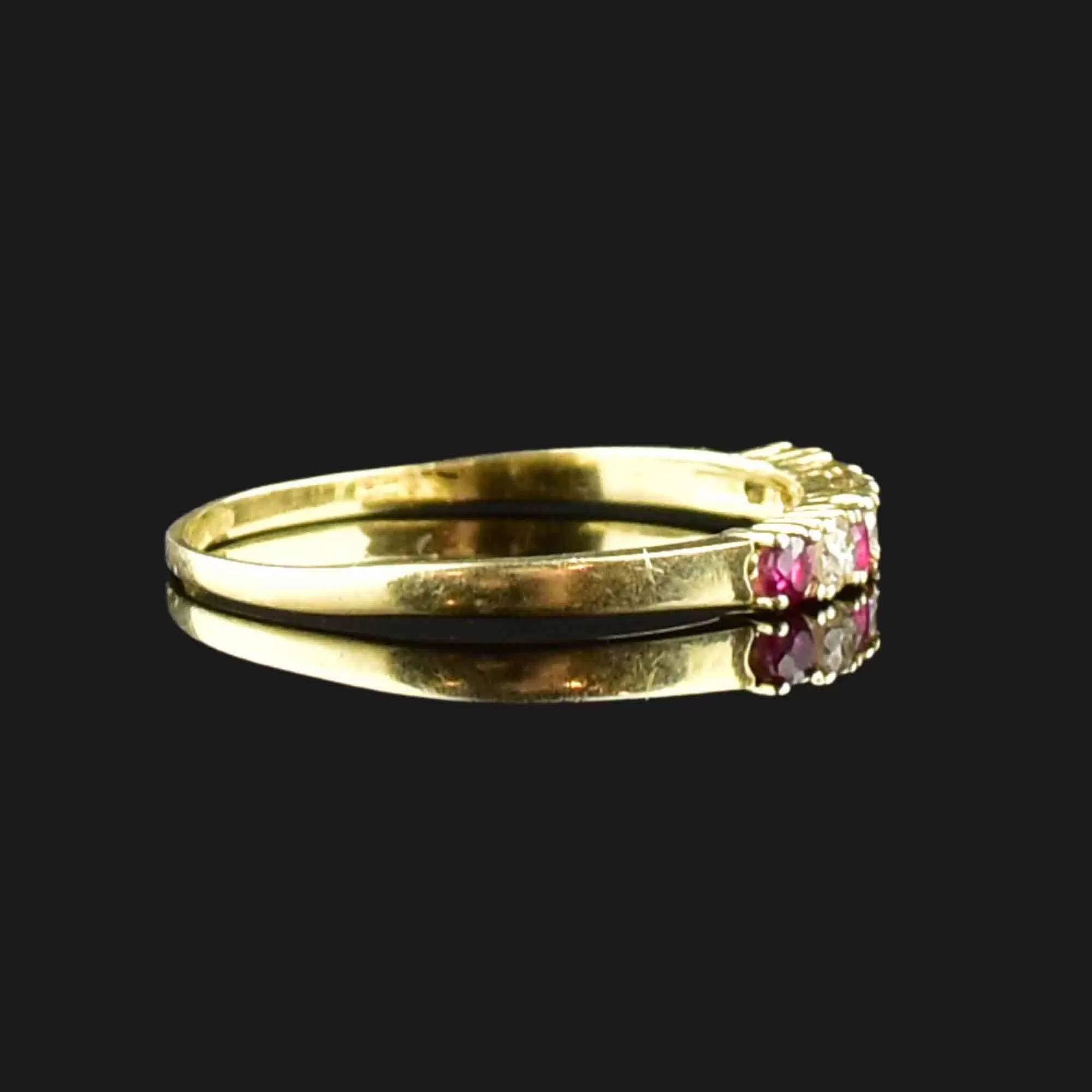 Vintage 14K Gold Diamond Ruby Half Eternity Band Ring