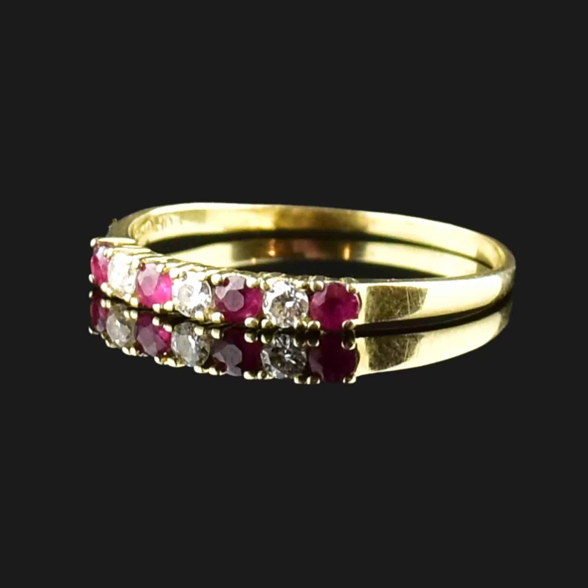 Vintage 14K Gold Diamond Ruby Half Eternity Band Ring