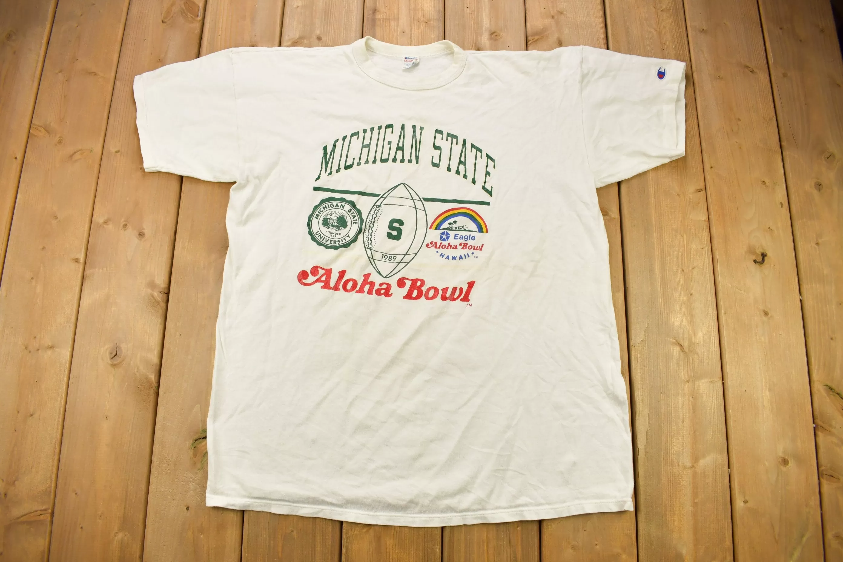 Vintage 1980s Michigan State University Collegiate Champion T-Shirt / Vintage Champion / Single Stitch / Made In USA / Aloha Bowl