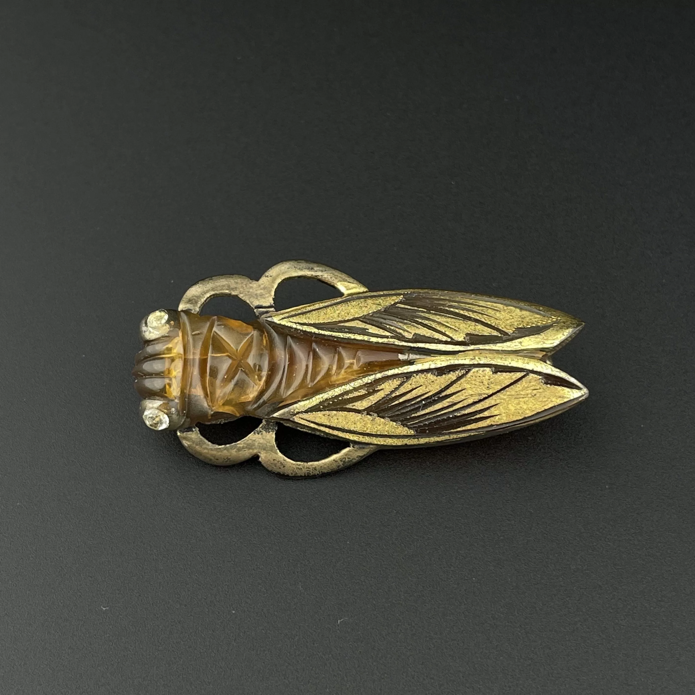 Vintage Art Deco Carved Horn Cicada Bug Brooch