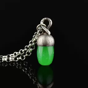 Vintage Carved Silver Jade Acorn Pendant Necklace