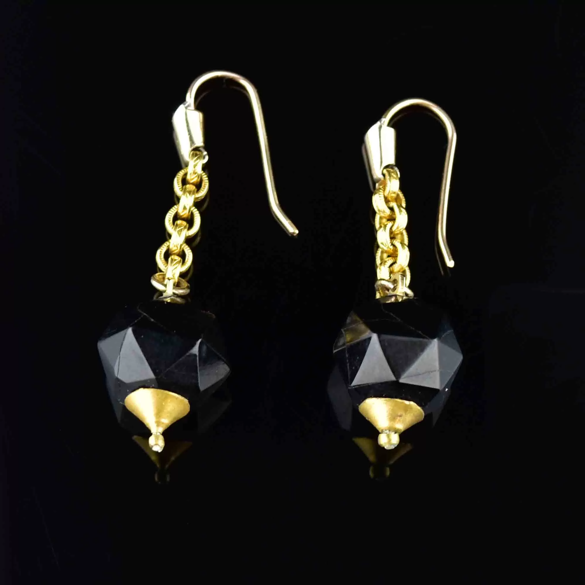 Vintage Carved Whitby Jet Dangle Earrings