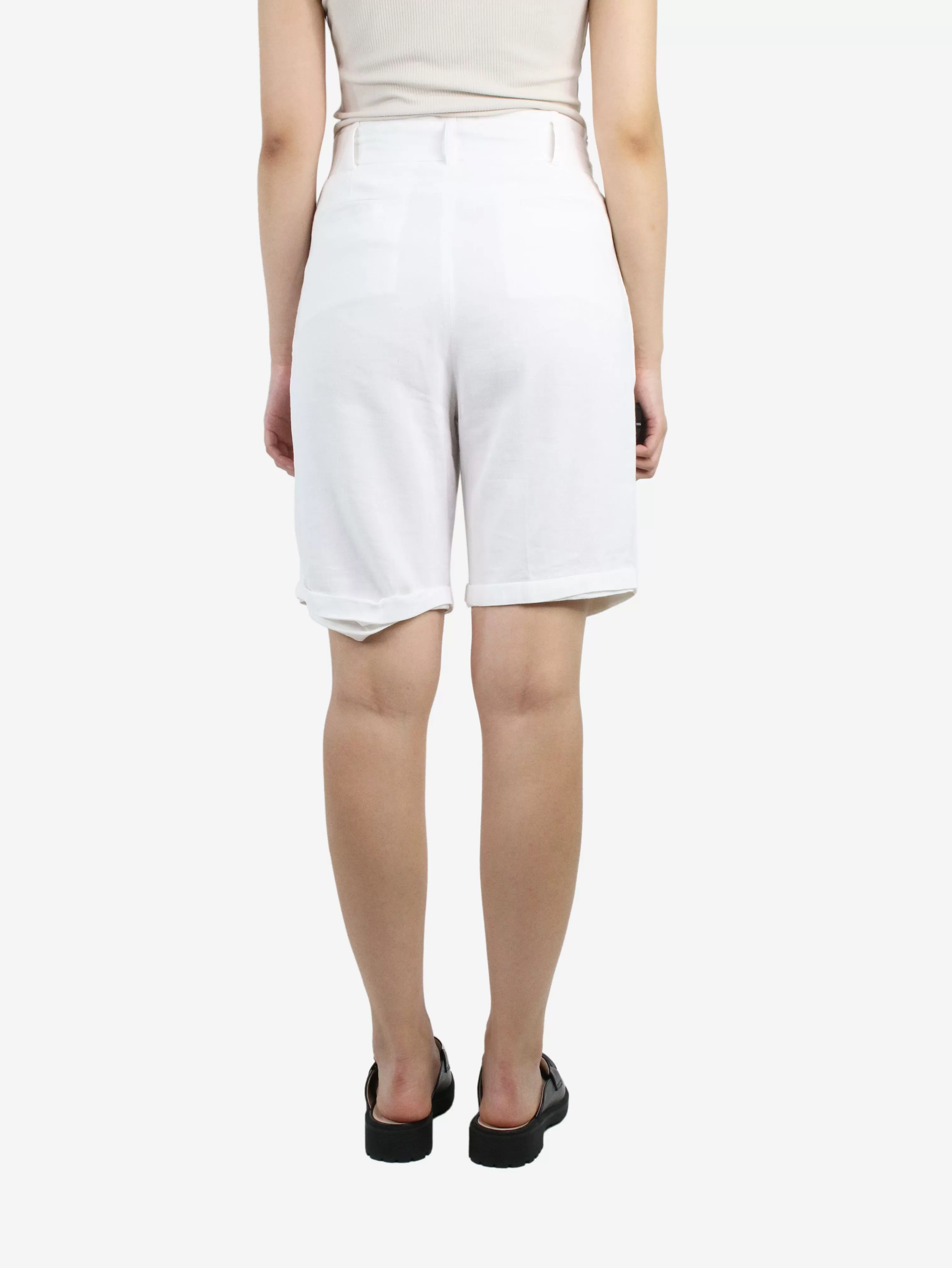 White belted high-waisted shorts - size UK 8