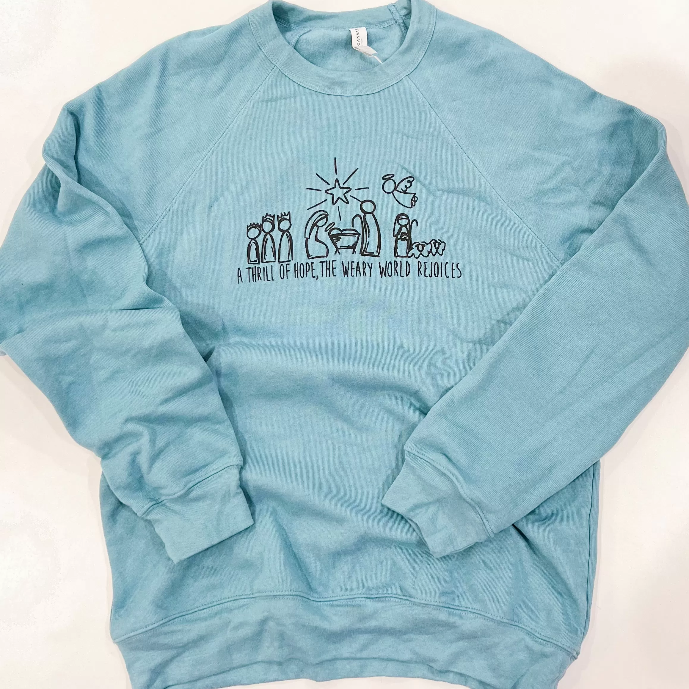 Women's Christmas Nativity Sweatshirt - Heather Blue Lagoon