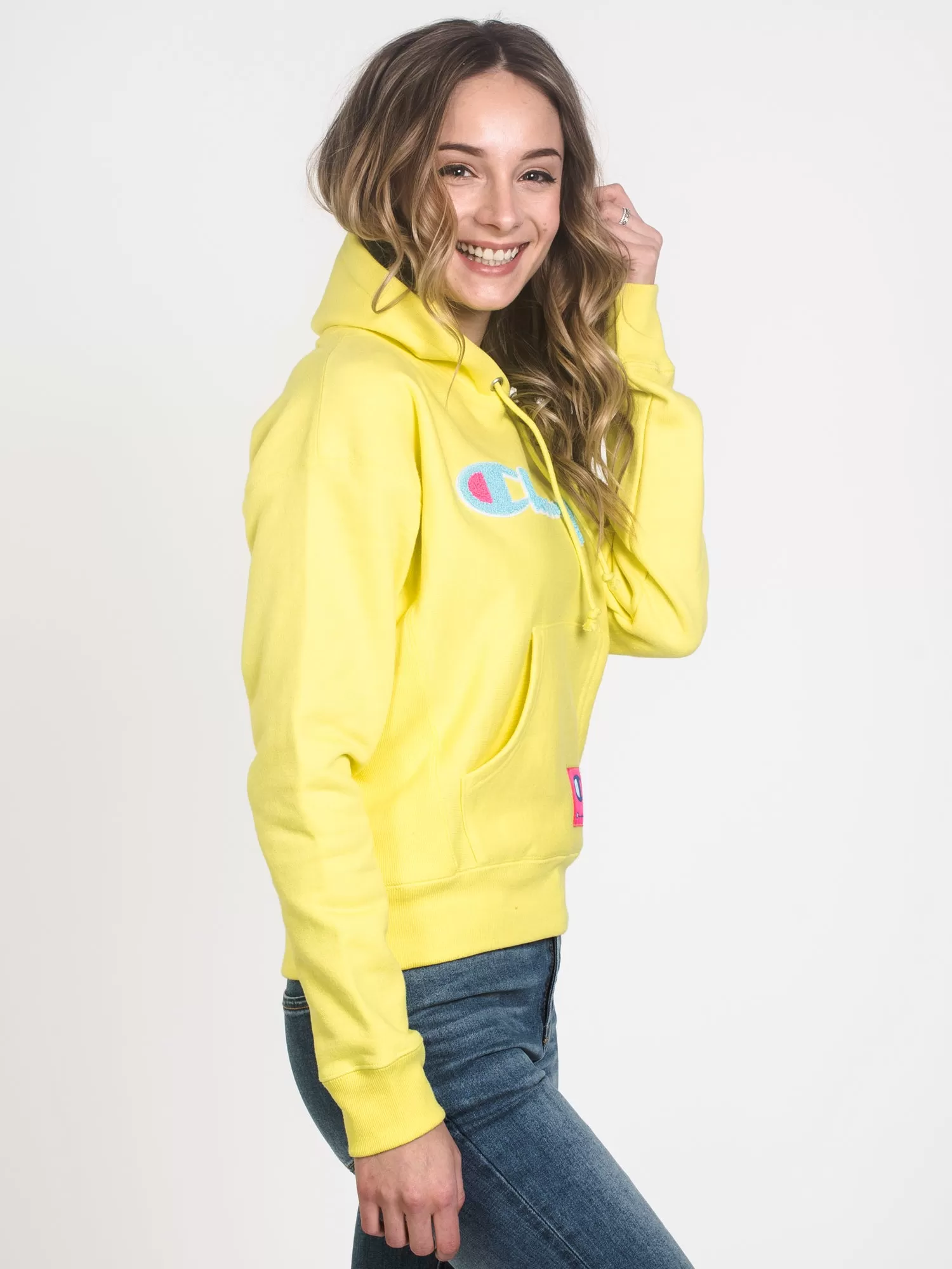 WOMENS REV WEAVE CHN PULLOVER HOODIE - YELLOW - CLEARANCE